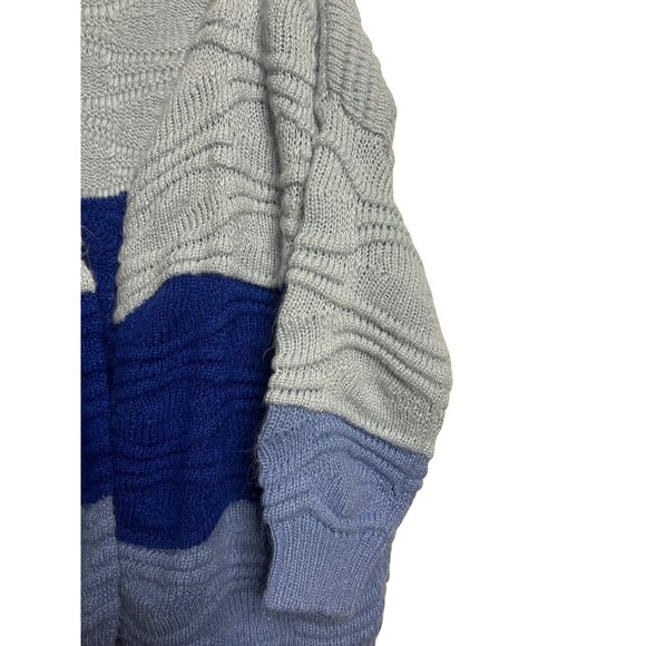 Promesa Women Oversized S Color Block Blue Knit Cardigan Sweater Grandma Core - Picture 4 of 14